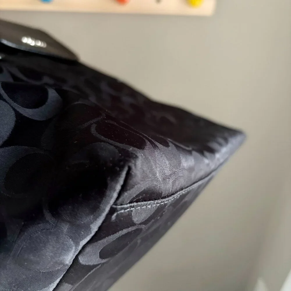 Coach Ward Tote in Signature Black Nylon w/ Leather Details